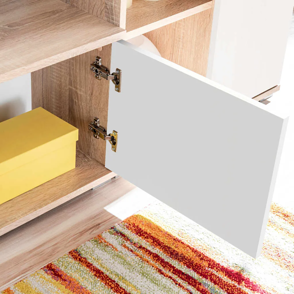 vidaXL TV-Wohnwand mit LED-Leuchten Sonoma Eiche und Weiß – Bild 8