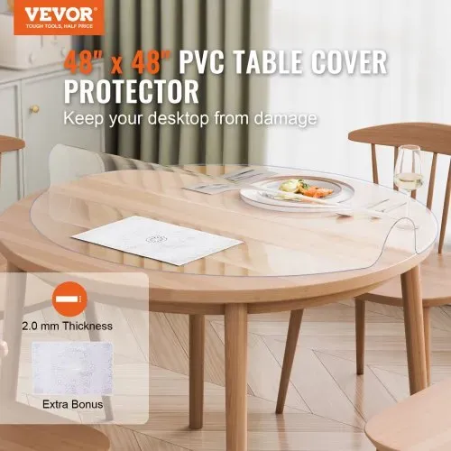VEVOR Kunststoff-Tischdecke, 48 x 48 Zoll, 2,0 mm dick, transparenter Tischschutz, runde PVC-Schreibtischunterlage, wasserdichte und leicht zu reinigende Schreibtischunterlage, Tischdecke, für Büro, Kommode, Esszimmertisch, Nachttisch VEVOR Kunststoff-Tischdecke, 48 x 48 Zoll, 2,0 mm dick, transparenter Tischschutz, runde PVC-Schreibtischunterlage, wasserdichte und leicht zu reinigende Schreibtischunterlage, Tischdecke, für Büro, Kommode, Esszimmertisch, Nachttisch