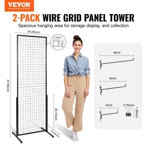 VEVOR 2 x 5,6 Gitterwandpaneele Tower 2 Packungen Drahtgitterwand-Präsentationsständer VEVOR 2 x 5,6 Gitterwandpaneele Tower 2 Packungen Drahtgitterwand-Präsentationsständer