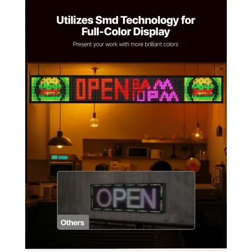 VEVOR programmierbare LED Zeichen P10 Vollfarbe flexibles digitales Scrolling Panel, DIY Anzeigetafel mit benutzerdefiniertem Textmuster und GIF & Bluetooth App Steuerung (1310 x 190 x 55 mm) VEVOR programmierbare LED Zeichen P10 Vollfarbe flexibles digitales Scrolling Panel, DIY Anzeigetafel mit benutzerdefiniertem Textmuster und GIF & Bluetooth App Steuerung (1310 x 190 x 55 mm)