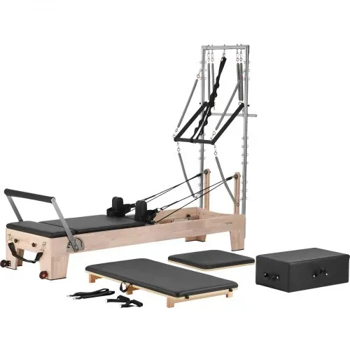 VEVOR Pilates Reformer Maschine aus Gummibaumholz für Fitnessstudio, Krafttrainingsgerät mit doppeltem Widerstand, Reformer-Box, Sprungbrett, für Fortgeschrittene & Anfänger, biz zu 181,44 kg – Bild 9