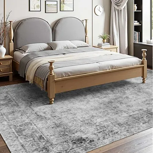 VEVOR Wohnzimmerteppich, 2743 x 3658 mm Kurzflor, waschbarer Flächenteppich im Boho-Stil, rutschfester Teppich, Innenmatte für Schlafzimmer, Wohnzimmer, Kinderzimmer, Büro, grau – Bild 7