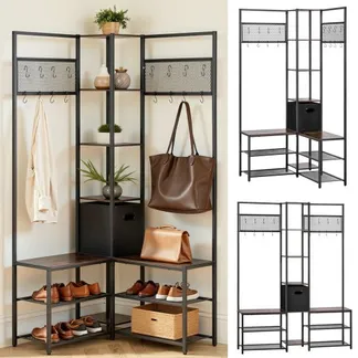 VEVOR Multifunktionale Eckgarderobe (180 cm Hoch) mit Haken, Ablagefläche & Stahlrahmen, Garderobenständer mit Kippsicherung, Garderobenregal für Eingangsbereich Büro Wohnzimmer, Rustikales Braun VEVOR Multifunktionale Eckgarderobe (180 cm Hoch) mit Haken, Ablagefläche & Stahlrahmen, Garderobenständer mit Kippsicherung, Garderobenregal für Eingangsbereich Büro Wohnzimmer, Rustikales Braun