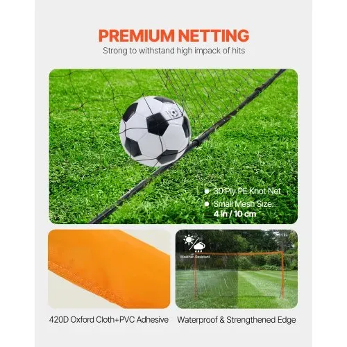 VEVOR Tragbares Fußballtor Soccertor Fußballnetz 3,66 x 1,83 m für den Garten, Übungsfußballnetz Trainingstor-Set mit Stahl-Glasfaserstruktur, Allwetter-Fußballtore mit Tragetasche, Orange – Bild 2