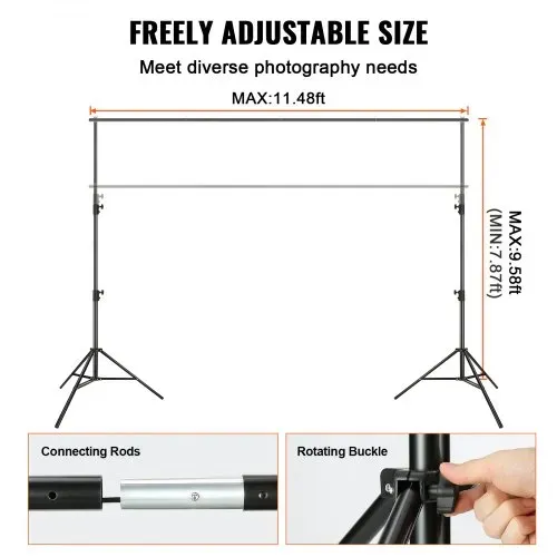 VEVOR Fotohintergrund Fotografie Hintergrund 2900 x 3500 mm Hintergrundstoffgröße Studio-Requisiten Hintergrund mit 2 Dreieckshalterung, 2400–2920 mm Einstellbare Teleskophöhe Hochzeiten, Party-Setups – Bild 2