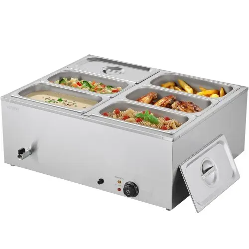 VEVOR kommerzieller Speisenwärmer (6 x 1/3 Größe Behälter), 1,5 kW elektrischer Wärmebehälter aus Edelstahl mit Abdeckung & Suppenkelle, Chafing Dishes Set für Catering Restaurant Party – Bild 9