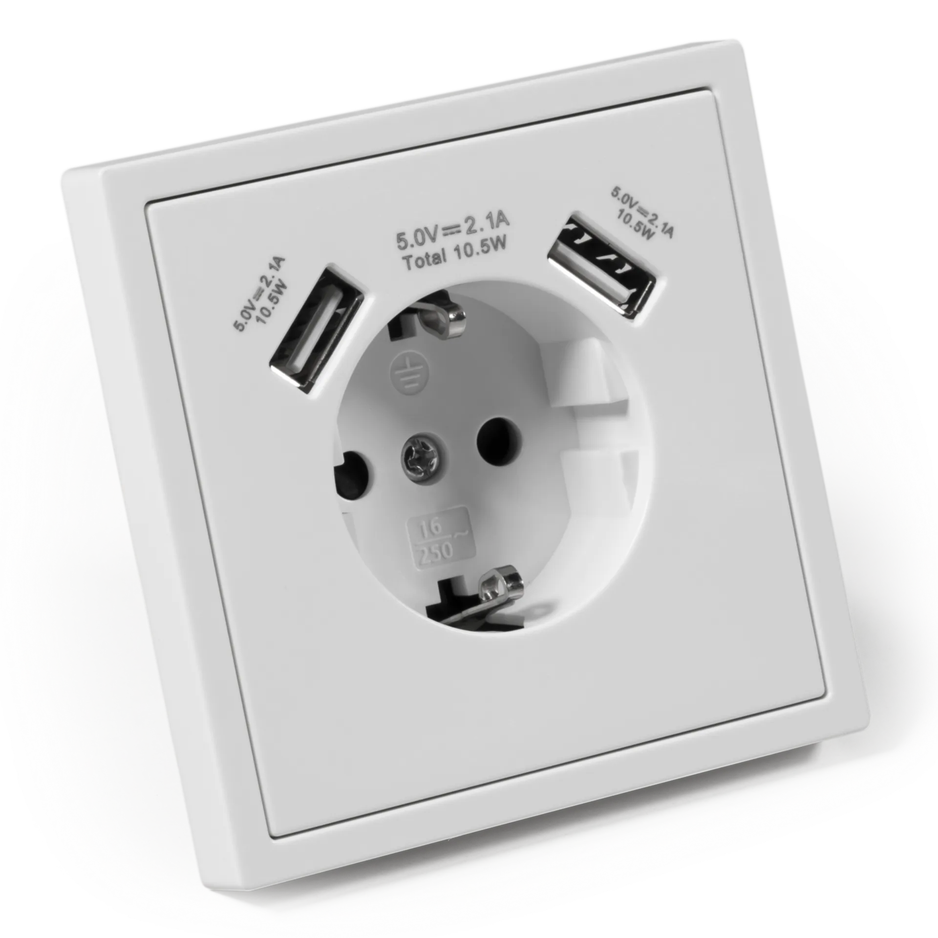 Schutzkontakt-Steckdose McPower “Shallow“ 2xUSB-A – 5V/2,1A Schutzkontakt-Steckdose McPower “Shallow“ 2xUSB-A – 5V/2,1A