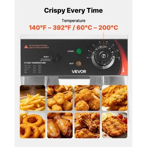 VEVOR Gewerbliche Elektrische 1-Becken-Fritteuse 7,5 L Ölfassungsvermöge, 2500 W Edelstahl-Tischfritteuse mit Frittierkorb, Deckel, Temperaturregelung und Verstellbaren Füßen, für Restaurant, Imbiss – Bild 3