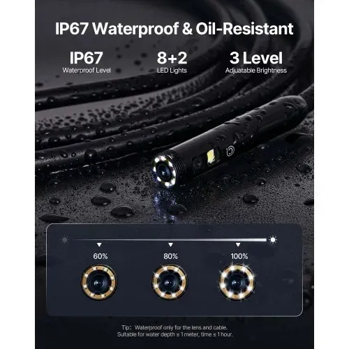 VEVOR Endoskopkamera mit Licht Dreifach Linsen Industrie Endoskop 4,5" IPS Bildschirm Inspektionskamera 1920x1080 Wasserdichtes Rohrkamera Inspektion von Automotoren Abwasserkanälen HVAC-Kanälen – Bild 3