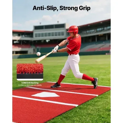 VEVOR Baseball-Schlagmatte Trainingsmatte (366 x 183 cm) Trainingspad Schlagkäfigmatte, Baseballmatte mit Home Plate & Anti-Fade-Rasen, tragbare Trainingshilfe Softballmatte Outdoor, Rot – Bild 3