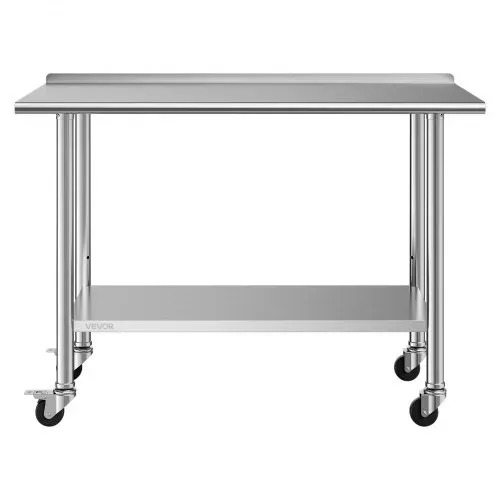 VEVOR Edelstahltisch Gastro 1220 x 610 x 894 mm, Verstellbarer Edelstahltisch mit Rollen, Aufkantung (30 mm), Arbeitstisch mit Grundboden für Restaurant Obere Ablage (245 kg) Untere Ablage (204 kg) – Bild 8