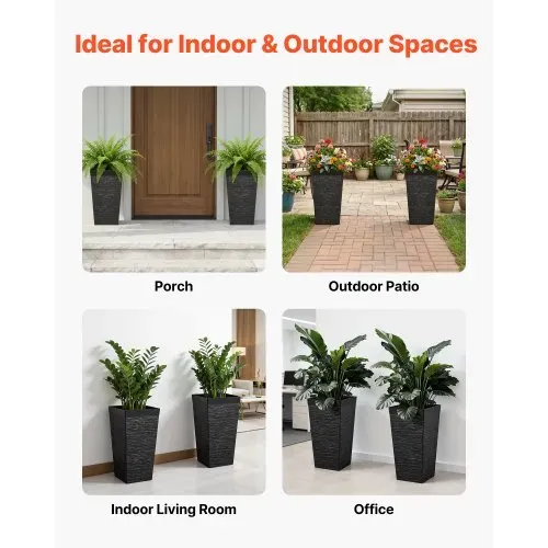 VEVOR Pflanztopf 300x300x580 mm 2er-Set, Blumentopf, Blumenkübel, PP-Pflanzgefäß, Planzkübel, Pflanzkasten mit Innentopf & Abflusslöchern, Geeignet für Zimmer- & Gartenpflanzen, Schwarz – Bild 5
