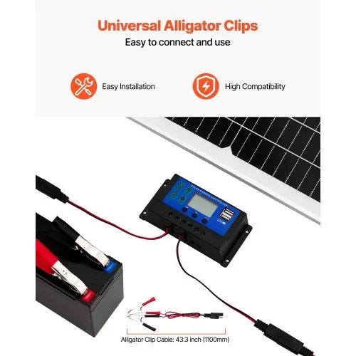 VEVOR 12V Monokristallines Solarpanel-Kit 50W, Batterieladegerät mit verbessertem MPPT-Controller & verstellbarer Halterung, IP65 wasserdicht für Auto, Boot, Wohnmobil, Anhänger, Hausdach – Bild 4