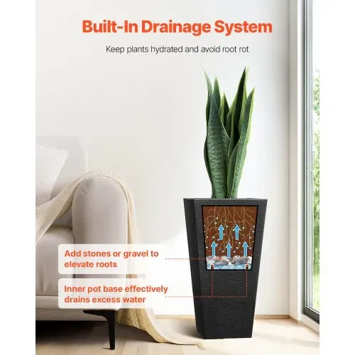 VEVOR Blumentopf, 2er Set, Großer Pflanzentopf 570 mm, Modernes Design, Integriertes effizientes Drainagesystem, Pflanzenkübel, Blumenkübel, Topf für Veranda, Patio, Außen, Innen, Schwarz – Bild 3