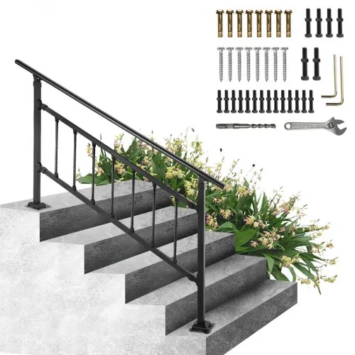 VEVOR Handlauf Quadratisch 172,5×83,5cm Treppengeländer für 1-4 Stufen Baluster Höhen-und Winkelverstellbar Geländer aus Schmiedeeisen max. 67,8cm Höhe für Stufen Ideal für Garten Hotel Veranda VEVOR Handlauf Quadratisch 172,5×83,5cm Treppengeländer für 1-4 Stufen Baluster Höhen-und Winkelverstellbar Geländer aus Schmiedeeisen max. 67,8cm Höhe für Stufen Ideal für Garten Hotel Veranda