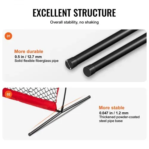 VEVOR I-Typ für Schlägerkäfig 1400 x 1065 x 2180 mm Baseball- und Softball-Sicherheitsschirm Körperschutz Tragbarer Schlagschirm mit Tragetasche & Bodenpfählen, Outdoor Baseball-Pitching-Netz Rot – Bild 3