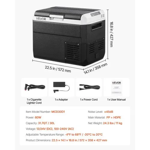 VEVOR Kompressor Kühlbox 30 L, Tragbarer Autokühlschrank mit Einstellbarer Temperatur & App-Steuerung, Kühlschrank 12/24 V DC und 100–240 V AC für Outdoor Camping Reisen und Wohnmobile – Bild 6