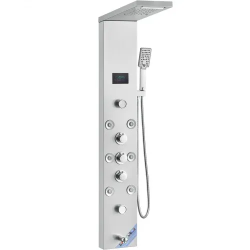 VEVOR Duschpaneelsystem, 6 Duschmodi, LED- und Bildschirm-Wasserkraft-Duschpaneelturm, Regenfall, Wasserfall, 8 Massagedüsen, Wannenauslauf, Handbrause, Wandduschset aus Edelstahl – Bild 10