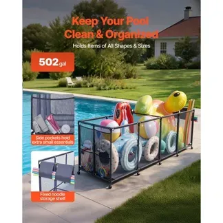 VEVOR Pool Aufbewahrungsbehälter 2620x815x890 mm, Organizer mit Seitentaschen, Metallrahmen, Netzkorb, Aufbewahrungsbox, Organisationskorb, Aufbewahrungskorb, Aufbewahrungswagen für Poolspielzeug VEVOR Pool Aufbewahrungsbehälter 2620x815x890 mm, Organizer mit Seitentaschen, Metallrahmen, Netzkorb, Aufbewahrungsbox, Organisationskorb, Aufbewahrungskorb, Aufbewahrungswagen für Poolspielzeug