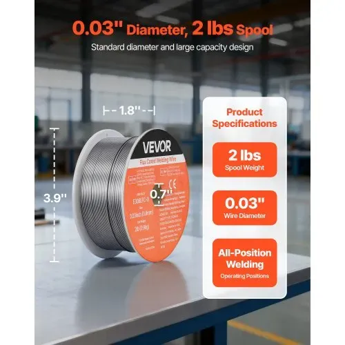 VEVOR Fülldraht 0,8 mm, MIG-Schweißdraht E308LFC-O, 0,9 kg Gasloser Edelstahl-Schweißdraht mit Geringer Spritzerbildung für Alle Schweißpositionen, Selbstschützend für Den Außeneinsatz, 1 Stk. VEVOR Fülldraht 0,8 mm, MIG-Schweißdraht E308LFC-O, 0,9 kg Gasloser Edelstahl-Schweißdraht mit Geringer Spritzerbildung für Alle Schweißpositionen, Selbstschützend für Den Außeneinsatz, 1 Stk.
