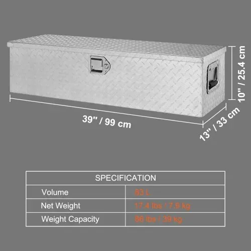 VEVOR 990 x 330 x 254 mm Werkzeugkasten für Lkw-Ladefläche, Abschließbar 83 L Truckbox Werkzeugbox Aufbewahrungs-Werkzeugkasten, 39 kg Tragfähigkeit Werkzeugkiste Organizer für Wohnmobil, PKW usw. – Bild 6