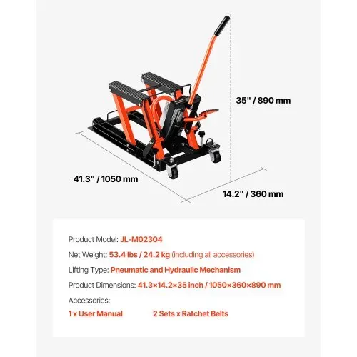 VEVOR Motorradheber Motorradhebebühne hydraulischer & pneumatischer & rollbarer Motorradlift mit 119-381 mm Höhenbereich, Fahrradreparatur-Heber (680 kg belastbar) mit abnehmbarer Rampe – Bild 6