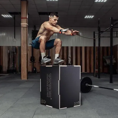 VEVOR 3-in-1-Plyometrische Sprungbox 30/24/20-Zoll-Plyobox, Sprungkasten Sprungkiste 204 kg Tragfähigkeit, Fitnessübungs-Step-Up-Box für Heimtraining, Sprungkrafttraining Schwarz Einstellbare Höhe – Bild 7