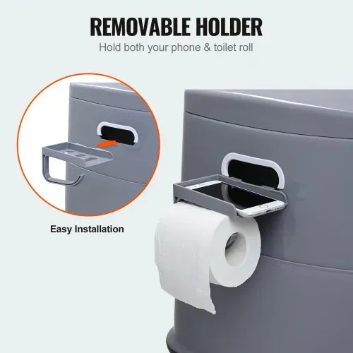 VEVOR 5 L Campingtoilette mit Toilettenpapier- und Handyhalter, Tragbare Campingtoilette 500 x 467 x 400 mm Reisetoilette Nottoilette Weiße Toiletten 136,1 kg Gewichtstragfähigkeit Wohnmobiltoilette – Bild 2