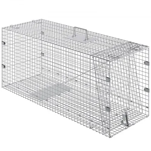 VEVOR Käfigfalle für lebende Tiere, 127 x 50 x 66 cm, humane Katzenfalle aus verzinktem Eisen, faltbare Tierfalle mit Griff für streunende Hunde, Gürteltiere, Waschbären, Murmeltiere, Füchse – Bild 10