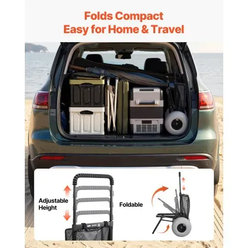 VEVOR Strandwagen mit Ballonreifen (12 Zoll), Faltbarer Strandtrolley mit 4-stufig Einstellbarem Schaumstoffgriff und Pumpe, Handwagen (75 kg Belastbar), Strandkarre Ideal für Camping und Angeln – Bild 5