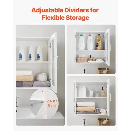 VEVOR Wandschrank für Waschküche, 2-stöckiger Wandhängeschrank mit verstellbarer Ablage, Küchenschrank mit 4 Türen, für Küche Bad Wäscherei, 122x30,x61 cm, 72,6 kg belastbarer Oberschrank – Bild 3