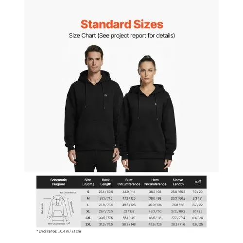 VEVOR Beheizbarer Hoodie, Unisex, Heizpullover mit 7,4 V 16000 mAh wiederaufladbarem Powerbank-Pack, 5 Heizzonen, 3 Temperaturstufen, 4–8 Stunden Wärme, für Winter-Outdoor-Camping, Schwarz, XXXL – Bild 6