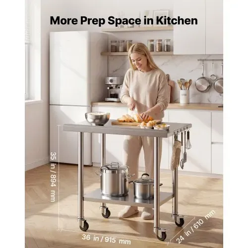 VEVOR Edelstahltisch Gastro 915 x 610 x 894 mm, Verstellbarer Edelstahltisch mit Rollen, Aufkantung (30 mm), Arbeitstisch mit Grundboden für Restaurant Obere Ablage (227 kg) Untere Ablage (191 kg) VEVOR Edelstahltisch Gastro 915 x 610 x 894 mm, Verstellbarer Edelstahltisch mit Rollen, Aufkantung (30 mm), Arbeitstisch mit Grundboden für Restaurant Obere Ablage (227 kg) Untere Ablage (191 kg)