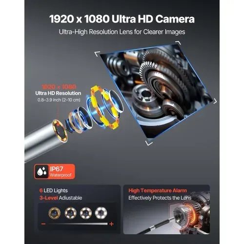 VEVOR Endoskopkamera mit Licht Drehbar, Inspektionskamera mit 360° beweglichem Kopf, Rohrkamera IP67 Wasserdicht mit 4,5 Zoll Display 1,5m Schlangenkabel 3000mAh Akku, 8mm Boreskopkamera für Auto Haus – Bild 3