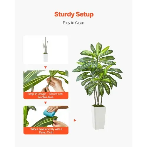 VEVOR Künstlicher Dracaena-Baum, 1,52 m, Drachenbaum, tropische Pflanzen mit weißem, hohem Pflanzgefäß, Kunstseidenpflanze im Topf, große Bäume für Veranden, Wohnzimmer, Terrassen Zuhause, Büro – Bild 3