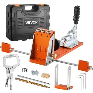 VEVOR Pocket Hole Jig Kit Taschenloch-Vorrichtungssatz 12,7-38,1 mm, Vorrichtungs-Taschenlochsystem mit Werkzeugkoffer C-Klemme Stufenbohrer Sechskantschlüssel Bohrstoppring Vierkant-Antriebsbit VEVOR Pocket Hole Jig Kit Taschenloch-Vorrichtungssatz 12,7-38,1 mm, Vorrichtungs-Taschenlochsystem mit Werkzeugkoffer C-Klemme Stufenbohrer Sechskantschlüssel Bohrstoppring Vierkant-Antriebsbit