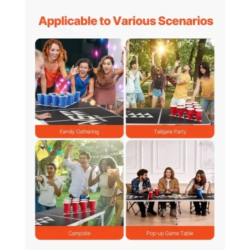 VEVOR Klappbarer Bierpong-Tisch 2,4 x 0,6 x 0,7 m mit 6 Tischtennisbällen, Faltbarer Beer-Pong-Tisch Tragbar mit Tragegriffen, Ideal für Büro, Grillpartys, Reisen und Camping, Höhenverstellbar – Bild 5