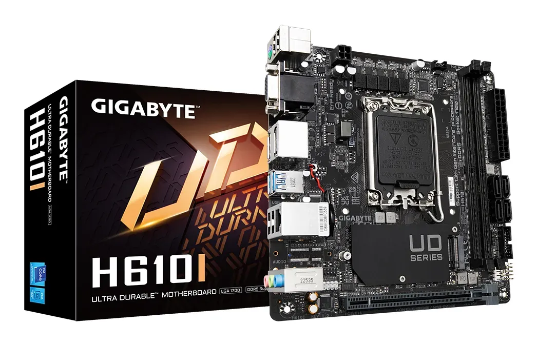 GIGABYTE H610I Motherboard – Unterstützt Intel Core 14. Generation CPUs, 4+1+1 Hybrid Digital VRM, bis zu 5600MHz DDR5, 1xPCIe 3.0 M.2, GbE LAN, USB 3.2 Gen 1 GIGABYTE H610I Motherboard – Unterstützt Intel Core 14. Generation CPUs, 4+1+1 Hybrid Digital VRM, bis zu 5600MHz DDR5, 1xPCIe 3.0 M.2, GbE LAN, USB 3.2 Gen 1