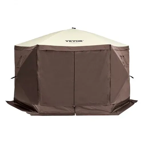 VEVOR Pop-Up-Pavillonzelt, Pop-Up-Zelt mit 6-seitigem Baldachin, Sonnenschutz mit 6 abnehmbaren Sichtschutz-Windtüchern und Netzfenstern, 3,5 x 3,5 m, Schnellaufbau-Zelt mit Moskitonetz, braun – Bild 10