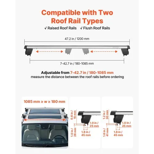 VEVOR 2 x Dachgepäckträger Querträger 90 kg Tragkraft, Abschließbare Dachträger für PKW SUV, Passend für Erhöhte & Bündige Dachreling, 180-1035 mm Relingabstand, für Dachbox Kanu Fahrrad Transportkorb VEVOR 2 x Dachgepäckträger Querträger 90 kg Tragkraft, Abschließbare Dachträger für PKW SUV, Passend für Erhöhte & Bündige Dachreling, 180-1035 mm Relingabstand, für Dachbox Kanu Fahrrad Transportkorb