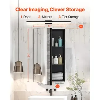 VEVOR Spiegelschrank verspiegelter Arzneischrank Medizinschrank (355 x 135 x 610 mm) für Badezimmer mit Doppelspiegel & verstellbaren Glasböden, Einbau- und Wandmontage, Aluminiumrahmen, Badschrank VEVOR Spiegelschrank verspiegelter Arzneischrank Medizinschrank (355 x 135 x 610 mm) für Badezimmer mit Doppelspiegel & verstellbaren Glasböden, Einbau- und Wandmontage, Aluminiumrahmen, Badschrank