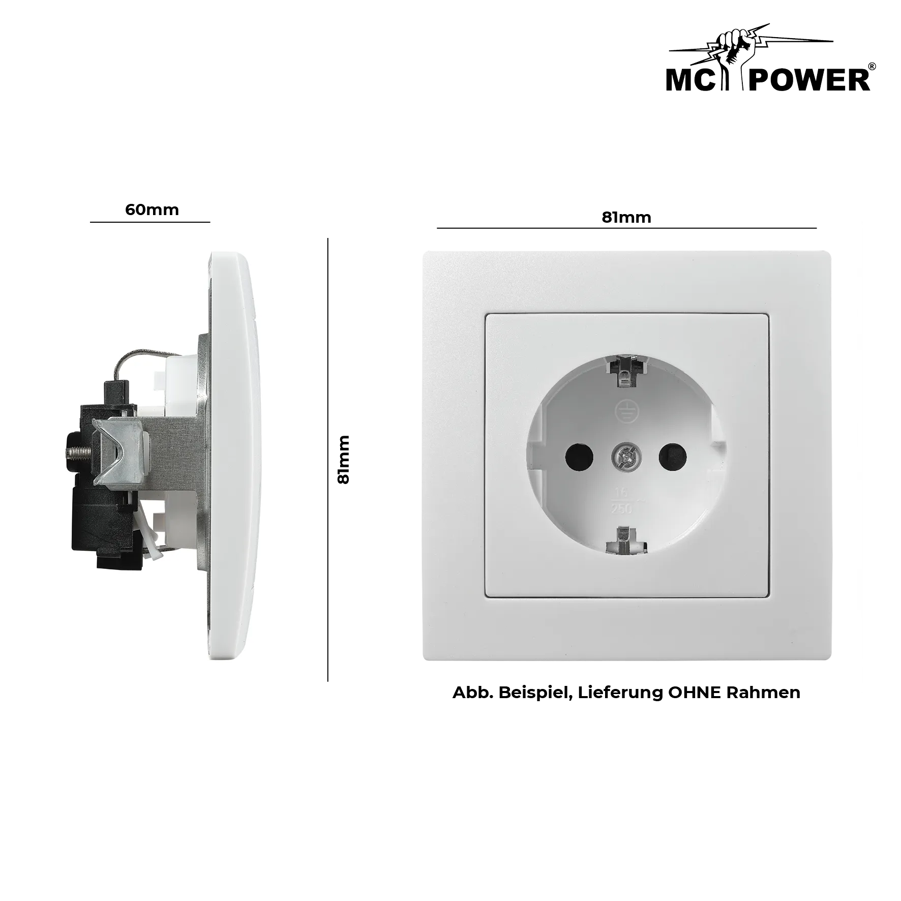 Schutzkontakt-Steckdose McPower ''Flair'' 250V~/16A, UP, Einsteckschutz, weiß – Bild 3