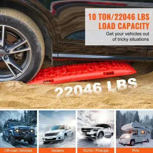 VEVOR 10 TONNEN Traktionsbretter mit PP-Material, Bergungsbretter für Geländefahrzeuge/Autos/Pickups/SUVs/Wohnmobile, Paar Reifen-Traktionsmatten auf Schnee, Sand, Schlamm und losem Untergrund, Aufbewahrungstasche, lang, rot – Bild 2
