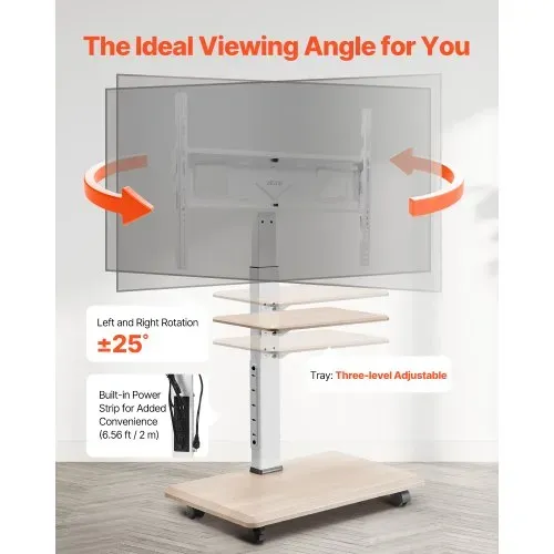 VEVOR rollbarer TV-Ständer Fernsehständer für 812,8-1778 mm TVs bis zu 40 kg, 25° Links-Rechts-Drehung & höhenverstellbare TV-Halterung mit Ablage für Schlafzimmer Wohnzimmer (max. 600 x 400 mm) – Bild 4