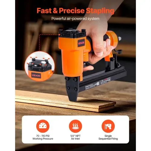 VEVOR Druckluftnagler, Drucklufttacker für Feindrahtklammern der Serie 71, 9,1 mm Krone, 4–16 mm Länge, 70–110 PSI, Druckluft Nagelpistole für Holzarbeiten, Polsterarbeiten, Heimwerkerprojekte VEVOR Druckluftnagler, Drucklufttacker für Feindrahtklammern der Serie 71, 9,1 mm Krone, 4–16 mm Länge, 70–110 PSI, Druckluft Nagelpistole für Holzarbeiten, Polsterarbeiten, Heimwerkerprojekte