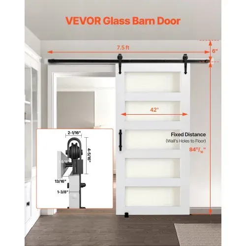 VEVOR Schiebetür im Scheunenstil Schiebetürsystem (1067 x 2134 mm) aus hochfesten MDF-Platten & Milchglas, Scheunentor mit Hardware-Kit & wasserfester PVC-Oberfläche & H-Rahmen für Badezimmer VEVOR Schiebetür im Scheunenstil Schiebetürsystem (1067 x 2134 mm) aus hochfesten MDF-Platten & Milchglas, Scheunentor mit Hardware-Kit & wasserfester PVC-Oberfläche & H-Rahmen für Badezimmer