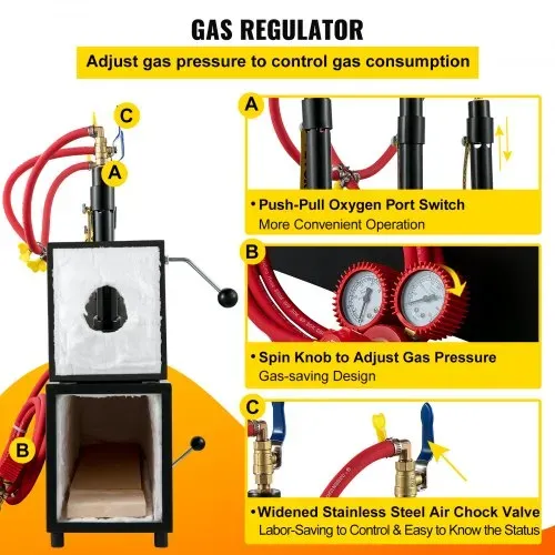 VEVOR Gas schmiedeofen 1350 °C, Brenner Schmiede 15 L, Schmiedeofen drei Brenner Zweitürig Auskleidung mit Aluminiumsilikatfaser, Metallschmiede Max. Leistung 230,4 kWh / 786.000 BTU, Gasdruckregler – Bild 4