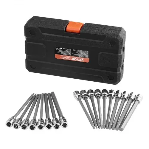 VEVOR Extra langer Inbus-Steckschlüsselsatz 18-tlg. mit 3/8 Zoll-Antrieb, S2-Legierungsstahl & Cr-V-Stahl, Standard SAE & metrisch 1/8 Zoll-3/8 Zoll, 3-12 mm, mit verbessertem Aufbewahrungskoffer – Bild 8