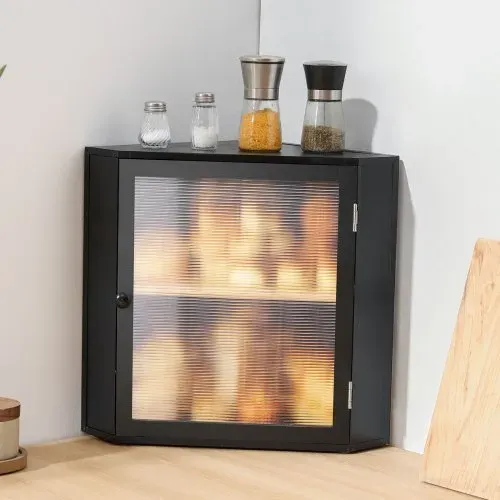 VEVOR Eck-Brotkasten doppellagiger Brotbehälter Brotbox Organizer aus Holz für selbstgebackenes Brot, Aufbewahrungsbehälter mit gewellter Acryl-Türplatte, Brotaufbewahrung Lagerung Schwarz – Bild 7