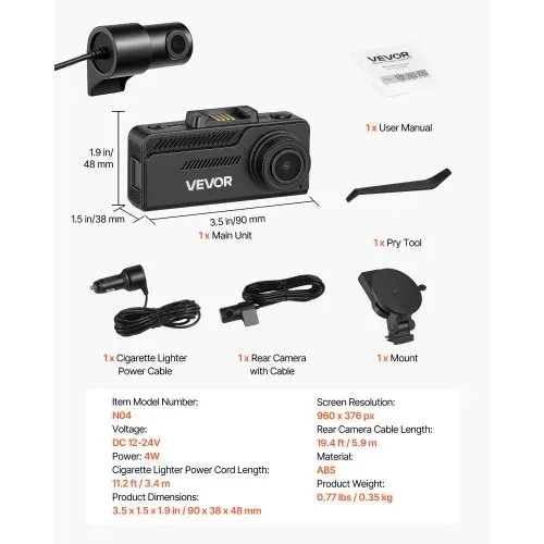 VEVOR 4K Dashcam Auto Vorne und Hinten, 1080p Dual-Autokamera mit Integriertem GPS G-Sensor und Speicherkarte (32 GB) 3,18 Zoll Bildschirm 129° + 125° Weitwinkel Loop-Aufnahme Parkmodus, Schwarz – Bild 6
